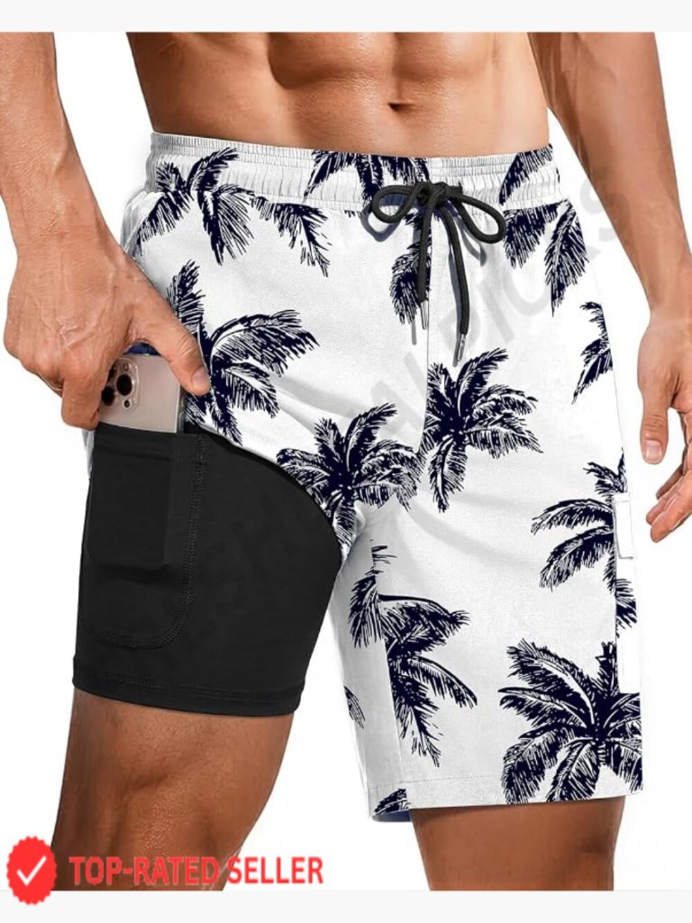 Mens 2 in 1 Swim Trunks with Compression Liner Quick Dry Board Shorts Pockets